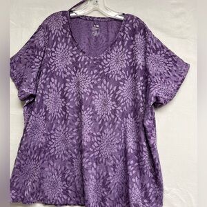 EVRI Feminine Tee 3X Purple Floral Burnout , Romantic, Soft Girl, Casual Chic